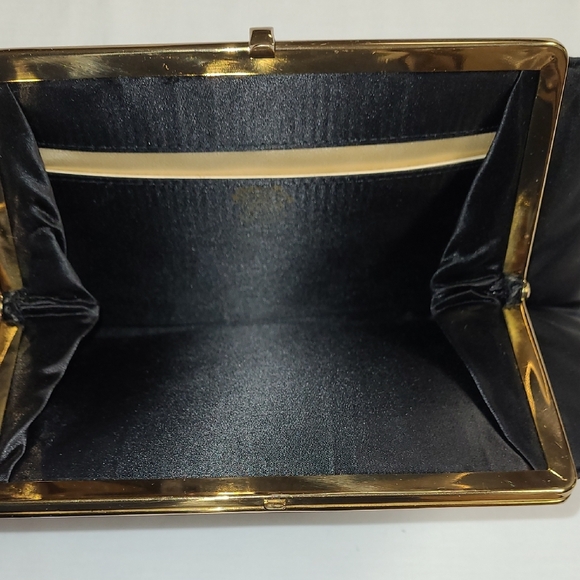 After Five Vintage Elegant Black  Clutch with Gold & Mother Of Pearl Accents - Picture 7 of 12
